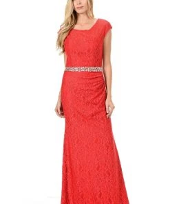 Long Gold Cap Sleeve Lace Dress With Shawl By Lenovia Prom