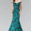 Long Green Floral Print Off The Shoulder Dress By Elizabeth K GL2245 Prom