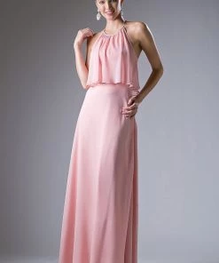 Long Halter Chiffon Dress By Cinderella Divine CF130
