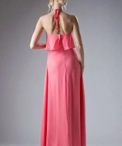Long Halter Chiffon Dress By Cinderella Divine CF130