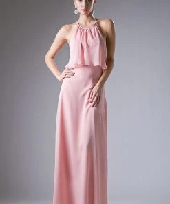 Long Halter Chiffon Dress By Cinderella Divine CF130
