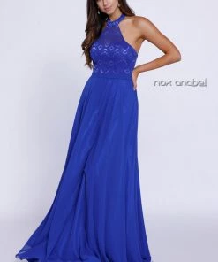 Prom Long Halter Chiffon Dress With Lace Bodice By Nox Anabel 8233 12 Prom Long Halter Chiffon Dress With Lace Bodice By Nox Anabel 8233