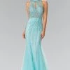 Long Halter Dress With Beaded Illusion Top By Elizabeth K GL2330 Prom