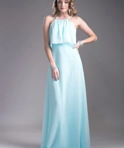 Long Halter Flounce Dress Cinderella Divine 13031 Prom
