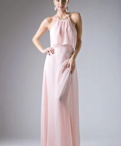 Long Halter Flounce Dress Cinderella Divine 13031 Prom