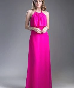 Long Halter Flounce Dress Cinderella Divine 13031 Prom
