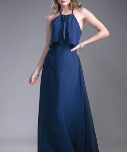 Long Halter Flounce Dress Cinderella Divine 13031 Prom