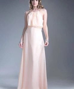 Long Halter Flounce Dress Cinderella Divine 13031 Prom