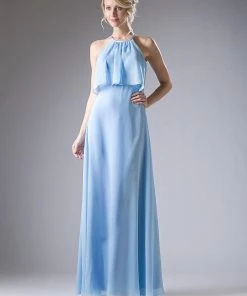 Long Halter Flounce Dress Cinderella Divine 13031 Prom