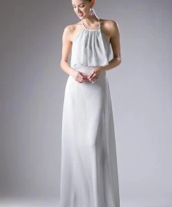 Long Halter Flounce Dress Cinderella Divine 13031 Prom