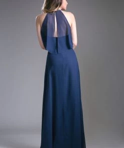 Long Halter Flounce Dress Cinderella Divine 13031 Prom