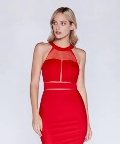 Long Halter Dress With Illusion Cutouts By Cinderella Divine CF088
