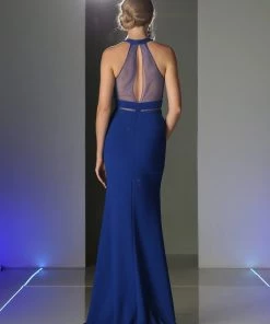 Long Halter Dress With Illusion Cutouts By Cinderella Divine CF088