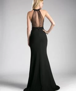 Long Halter Dress With Illusion Cutouts By Cinderella Divine CF088