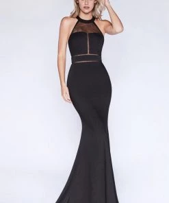 Long Halter Dress With Illusion Cutouts By Cinderella Divine CF088