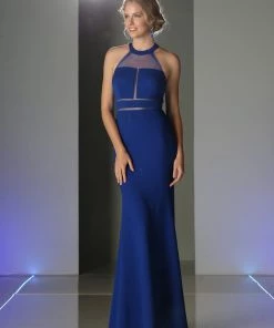 Long Halter Dress With Illusion Cutouts By Cinderella Divine CF088