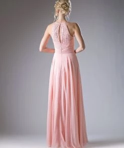 Prom Long Lace Bodice Halter Dress By Cinderella Divine CJ228