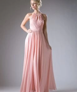 Prom Long Lace Bodice Halter Dress By Cinderella Divine CJ228