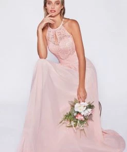 Prom Long Lace Bodice Halter Dress By Cinderella Divine CJ228