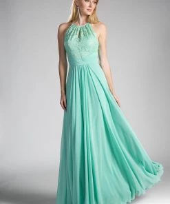 Prom Long Lace Bodice Halter Dress By Cinderella Divine CJ228