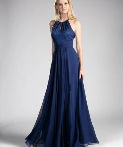 Prom Long Lace Bodice Halter Dress By Cinderella Divine CJ228
