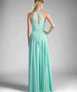 Prom Long Lace Bodice Halter Dress By Cinderella Divine CJ228