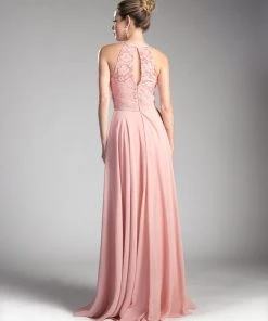 Prom Long Lace Bodice Halter Dress By Cinderella Divine CJ228