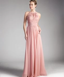 Prom Long Lace Bodice Halter Dress By Cinderella Divine CJ228