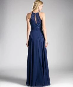 Prom Long Lace Bodice Halter Dress By Cinderella Divine CJ228