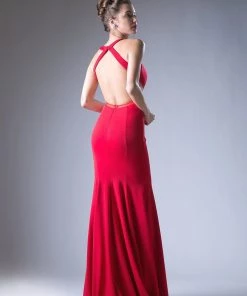 Prom Fitted Halter Gown With Cutouts By Cinderella Divine CF118