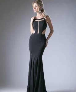 Prom Fitted Halter Gown With Cutouts By Cinderella Divine CF118