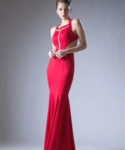 Prom Fitted Halter Gown With Cutouts By Cinderella Divine CF118