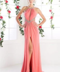 Prom Long Halter Dress With Slit By Cinderella Divine KD019