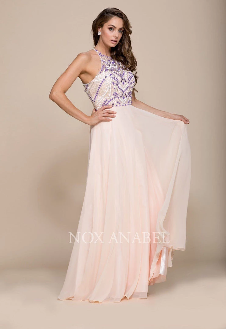Long Halter Illusion Dress With Jeweled Bodice By Nox Anabel 8276 5 Long Halter Illusion Dress With Jeweled Bodice By Nox Anabel 8276