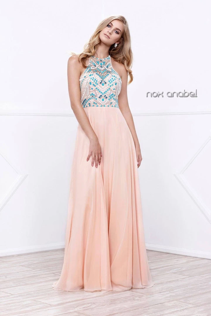 Long Halter Illusion Dress With Jeweled Bodice By Nox Anabel 8276 6 Long Halter Illusion Dress With Jeweled Bodice By Nox Anabel 8276