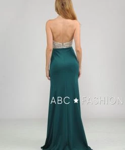 Long Halter V-Neck Dress With Beaded Bodice By Poly USA 8276