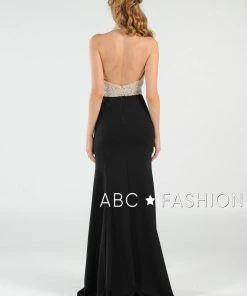 Long Halter V-Neck Dress With Beaded Bodice By Poly USA 8276