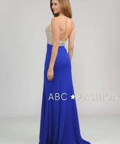 Long Halter V-Neck Dress With Beaded Bodice By Poly USA 8276