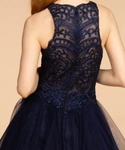 Elizabeth K Prom Long High Neck Ball Gown With Embroidered Bodice By GLS Gloria GL2528