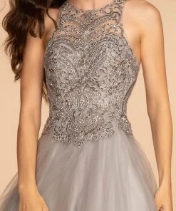 Elizabeth K Prom Long High Neck Ball Gown With Embroidered Bodice By GLS Gloria GL2528