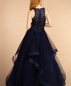 Elizabeth K Prom Long High Neck Ball Gown With Embroidered Bodice By GLS Gloria GL2528
