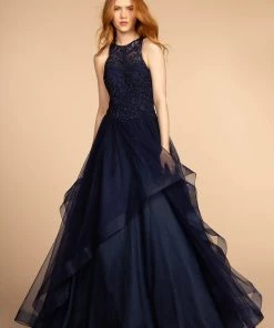 Elizabeth K Prom Long High Neck Ball Gown With Embroidered Bodice By GLS Gloria GL2528