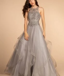 Elizabeth K Prom Long High Neck Ball Gown With Embroidered Bodice By GLS Gloria GL2528