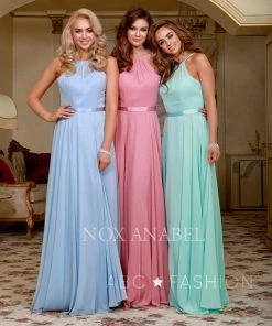Prom Long High-Neck Chiffon Dress With Corset Back By Nox Anabel Y102