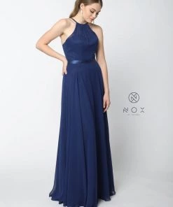 Prom Long High-Neck Chiffon Dress With Corset Back By Nox Anabel Y102