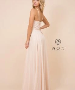 Prom Long High-Neck Chiffon Dress With Corset Back By Nox Anabel Y102