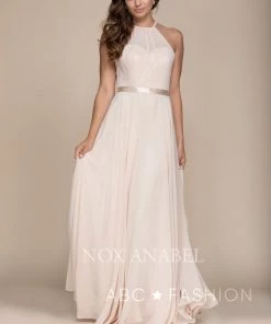 Prom Long High-Neck Chiffon Dress With Corset Back By Nox Anabel Y102