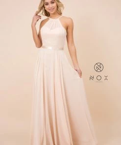 Prom Long High-Neck Chiffon Dress With Corset Back By Nox Anabel Y102