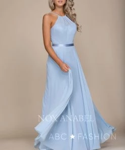 Prom Long High-Neck Chiffon Dress With Corset Back By Nox Anabel Y102
