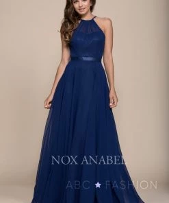 Prom Long High-Neck Chiffon Dress With Corset Back By Nox Anabel Y102